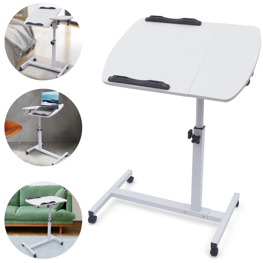 Office Laptop Desk Rolling Table Computer Mobile Stand Adjustable Portable NEW