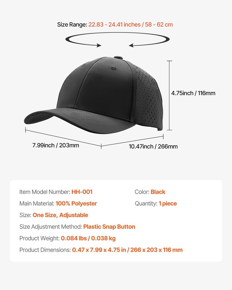 Baseball Cap Plain Baseball Hat Breathable Fabric Adjustable Size Lightwei