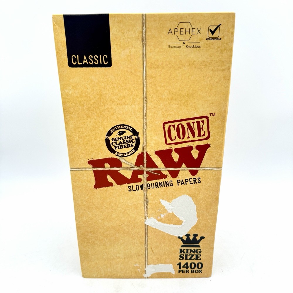 Authentic RAW CONE Classic KING Size Pre-Rolled Cones 1400 ct Bulk Box
