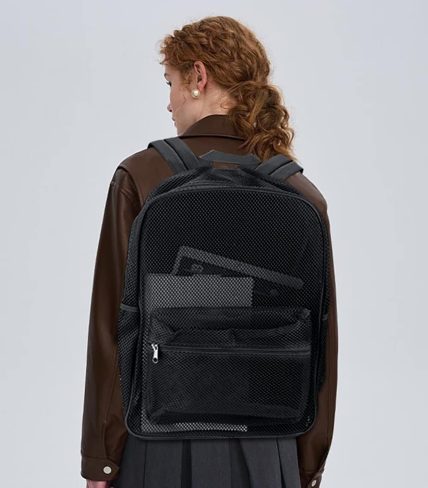MCWTH Heavy Duty Mesh Backpack, See Through College Student Black