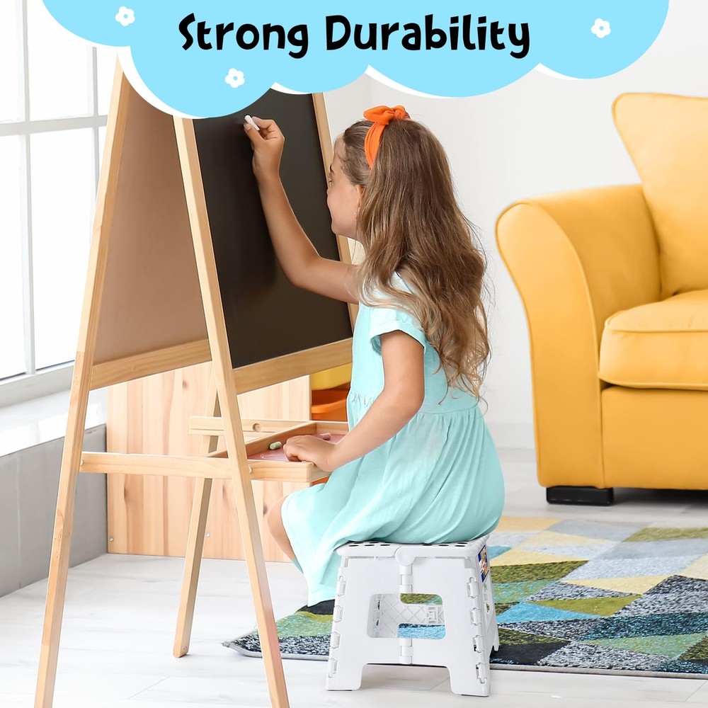 Folding Step Stool - 9 Inch 300 lb Capacity Plastic Foldable for Kids and Adu...