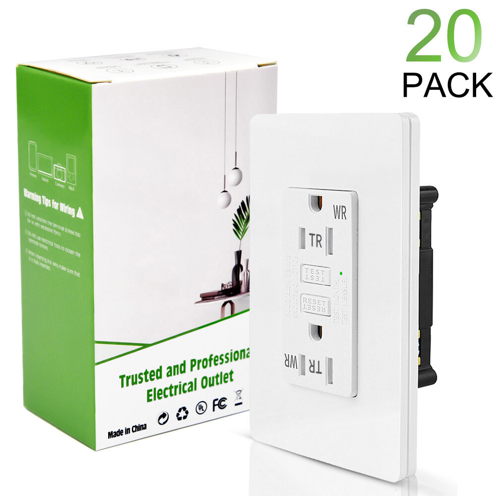 Slim 15 Amp GFCI Outlet GFI Receptacle LED Indicator TR WR with Decora Plate ×20
