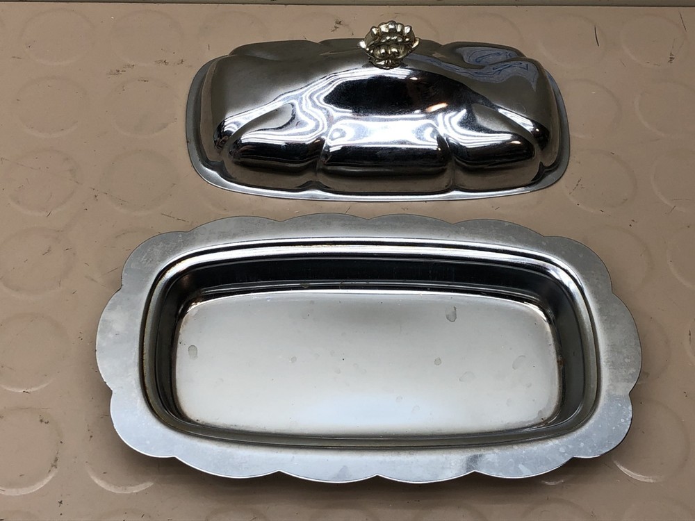 Vintage Stainless Lidded Butter Keeper-Dish