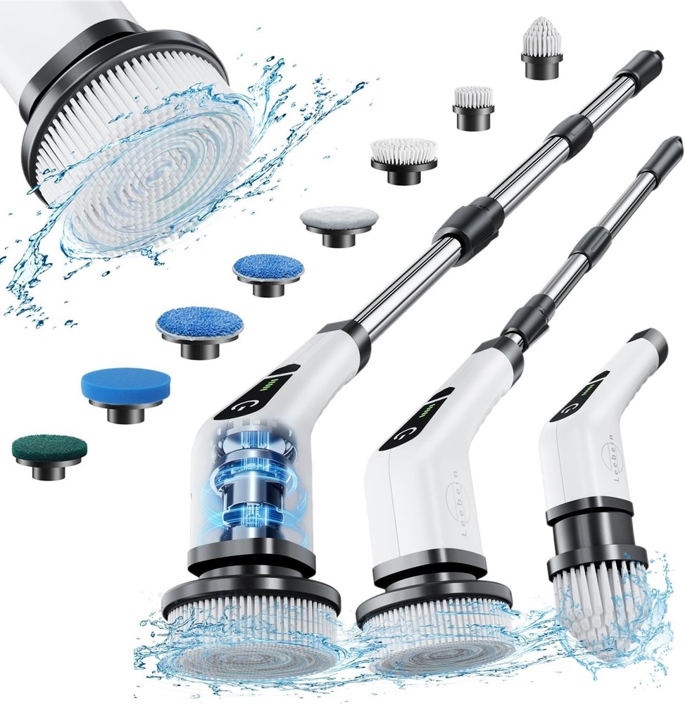 Electric Spin Scrubber, Cordless Cleaning Brush with 8 Replaceable Brush Head...