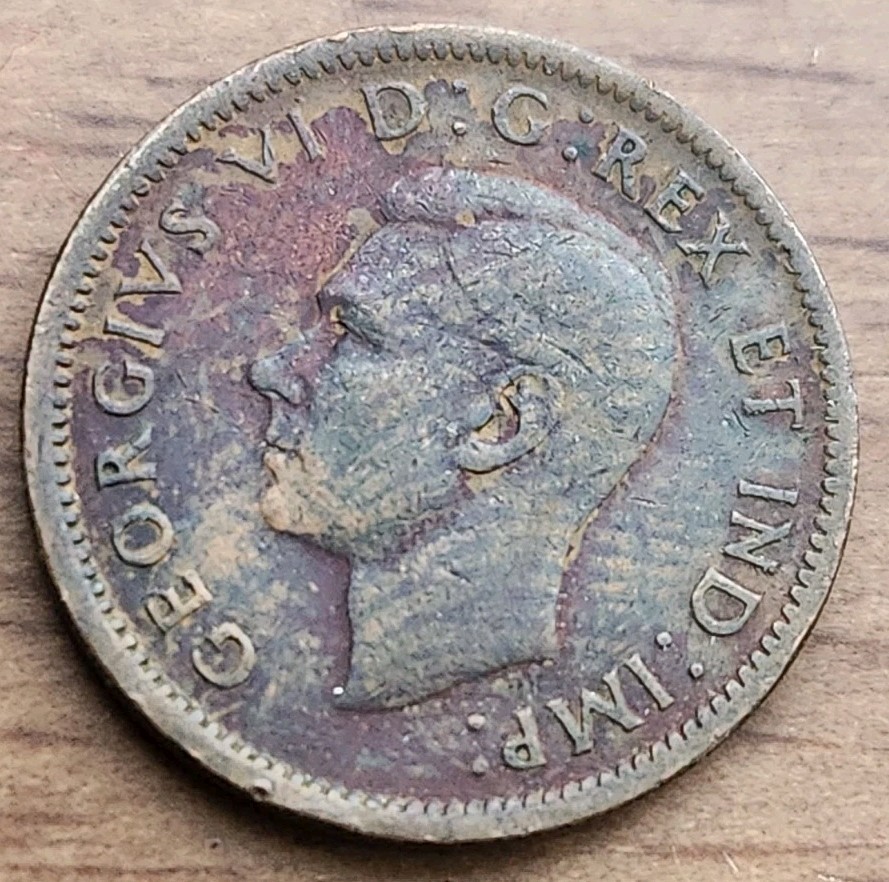 1946 Canada One Cent Rainbow Toning On Front