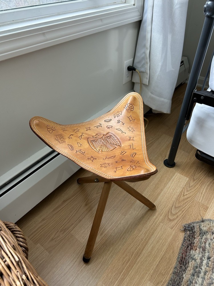 Vintage Fred Harvey Leather Tripod Stool