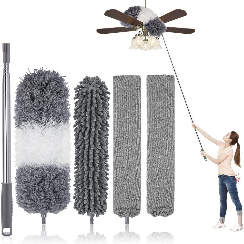 Extendable Microfiber Feather Duster Kit - Bendable, Washable, 5 Pcs for Ceiling
