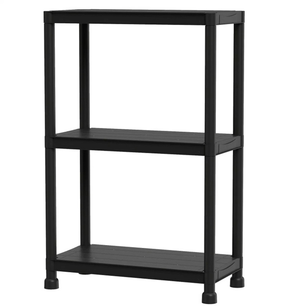 Black 3-Tier Garage Storage Shelf, PP Material 100LBS Per Shelf Tool-Free Assemb