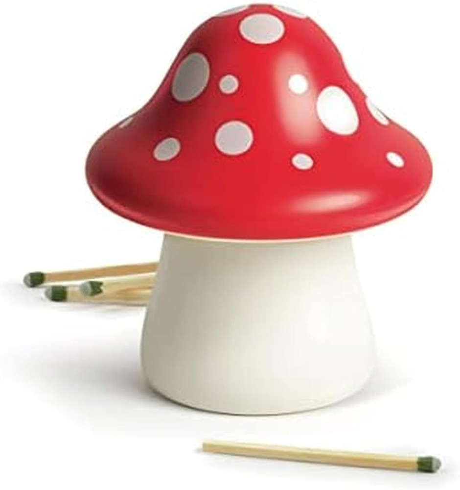 Merry Mushroom, Decorative Ceramic Match Striker and Storage