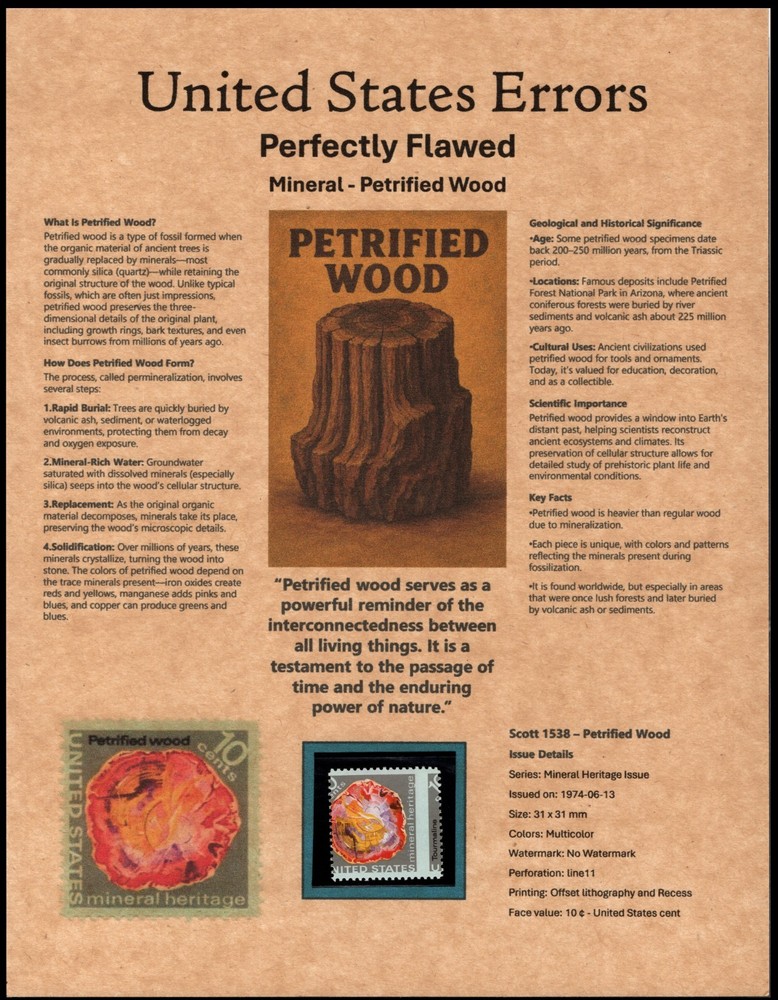 Perfectly Flawed SN 1538 MNH - Misperf on Presentation Panel 8.5” X 11”