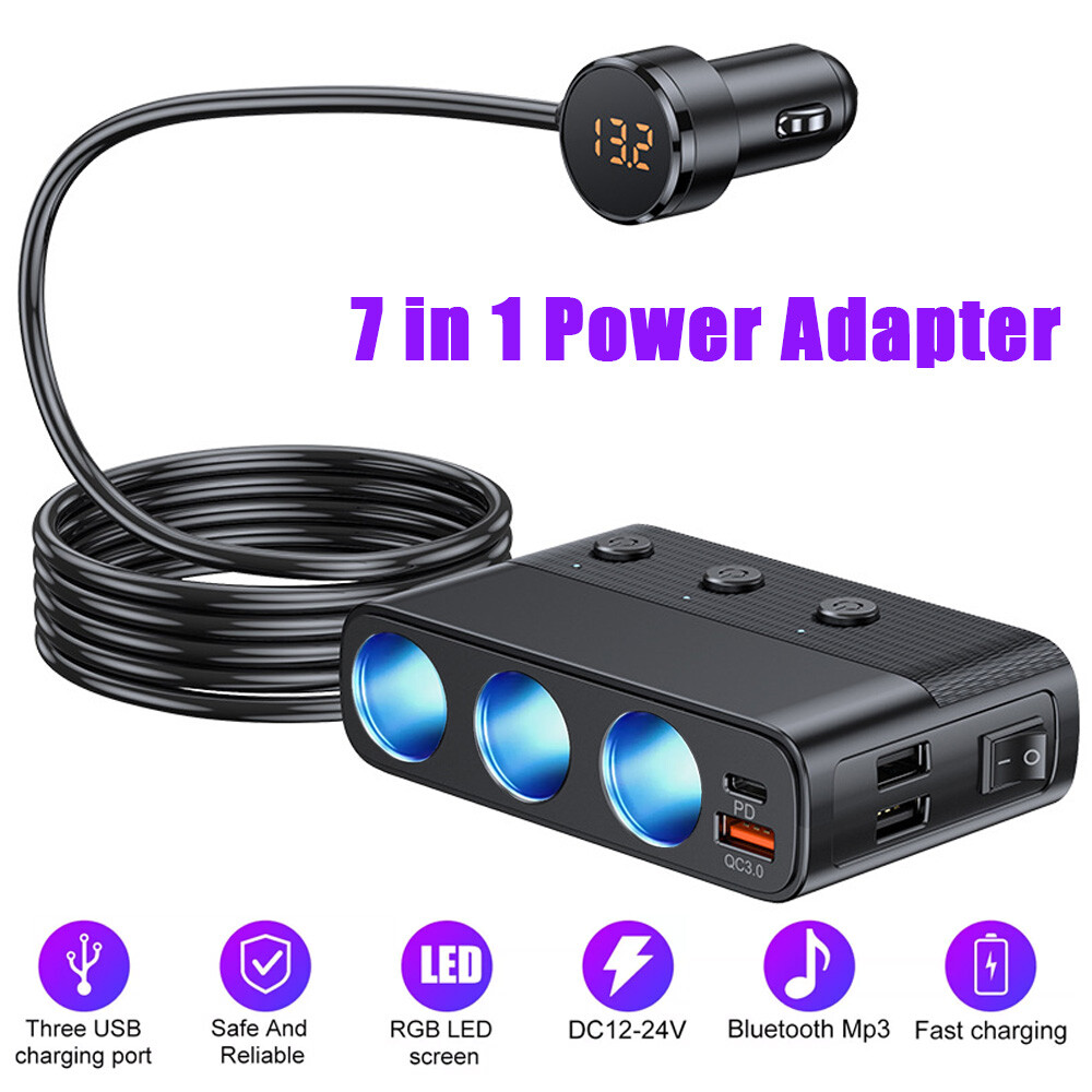 3-Way Car Cigarette Lighter Socket Splitter USB Fast Charger Power Adapter 12V