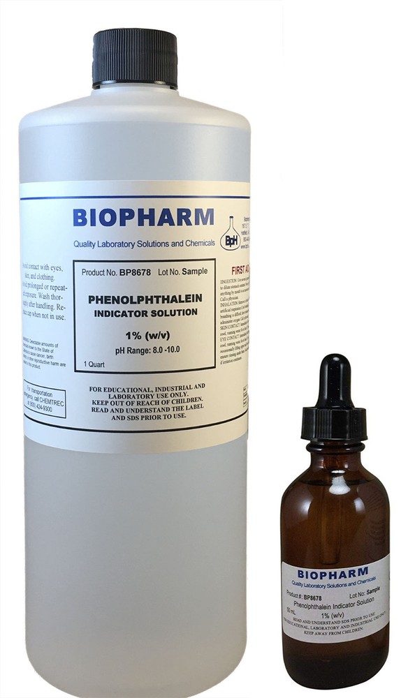 Phenolphthalein Indicator 1% Solution 950 mL (1 Quart) Bottle Plus 1 Dropper