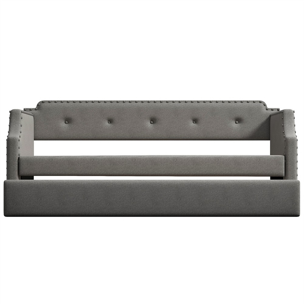 Twin Size Daybed with Pull-Out Trundle Bed Upholstered Bed Frame Sofa Bed US