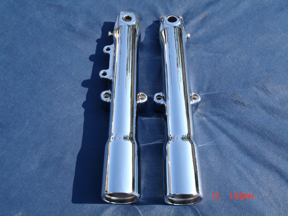 07-10 Chrome Harley Fork Legs Sliders Heritage Deluxe 45500014 Exchange Program