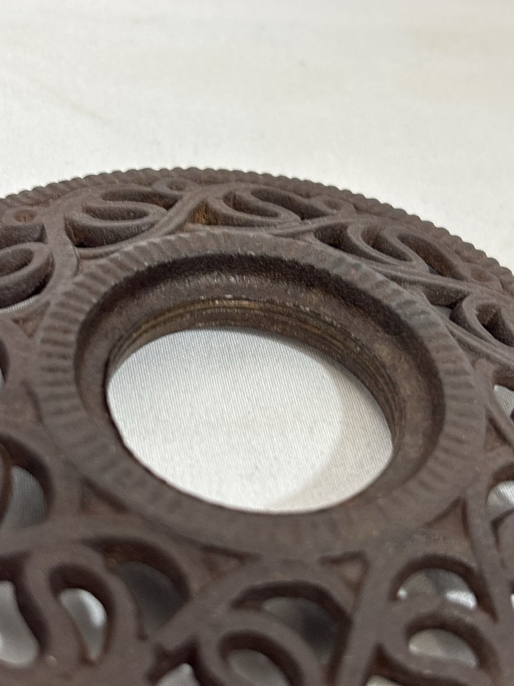 Antique Cast Iron Bobeche Socket Cover 4" Scroll Filigree Threaded Lighting Part