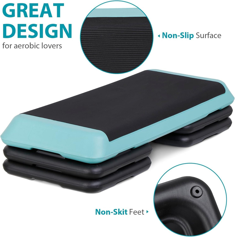 Adjustable Workout Aerobic Stepper, Exercise Step Platform Trainer with 4 Risers