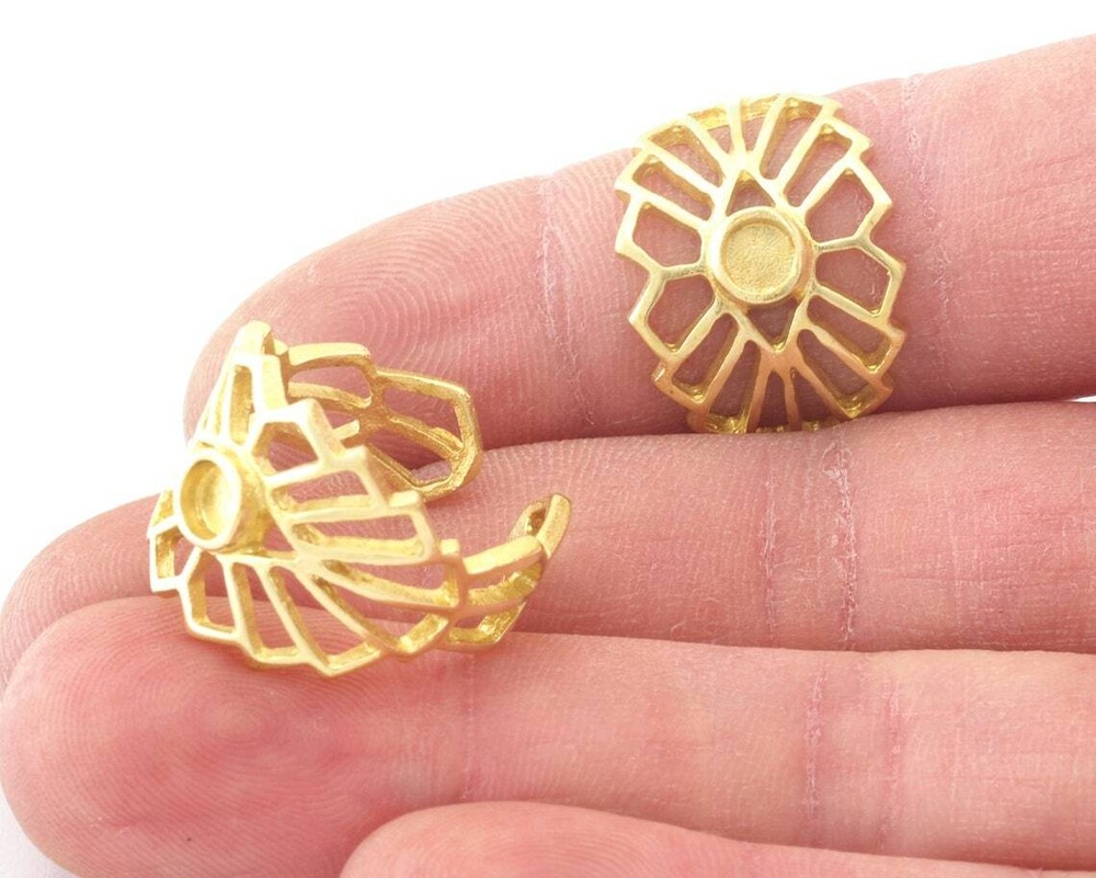Sun Ethnic Ring Blank Base Adjustable Raw,Antique silver,Shiny silver-gold 4751