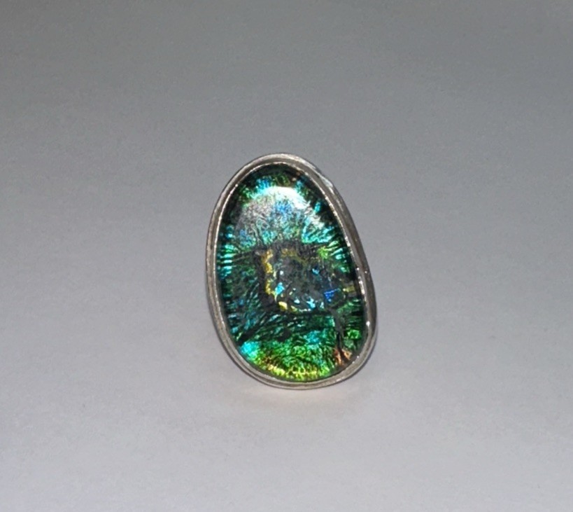 Vintage 925 Sterling Silver Dichroic Glass Ring ￼￼