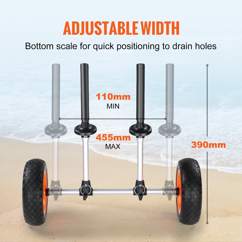 Heavy Duty Kayak Cart 280 LBS Capacity 10 Inch Solid Tires Adjustable Width