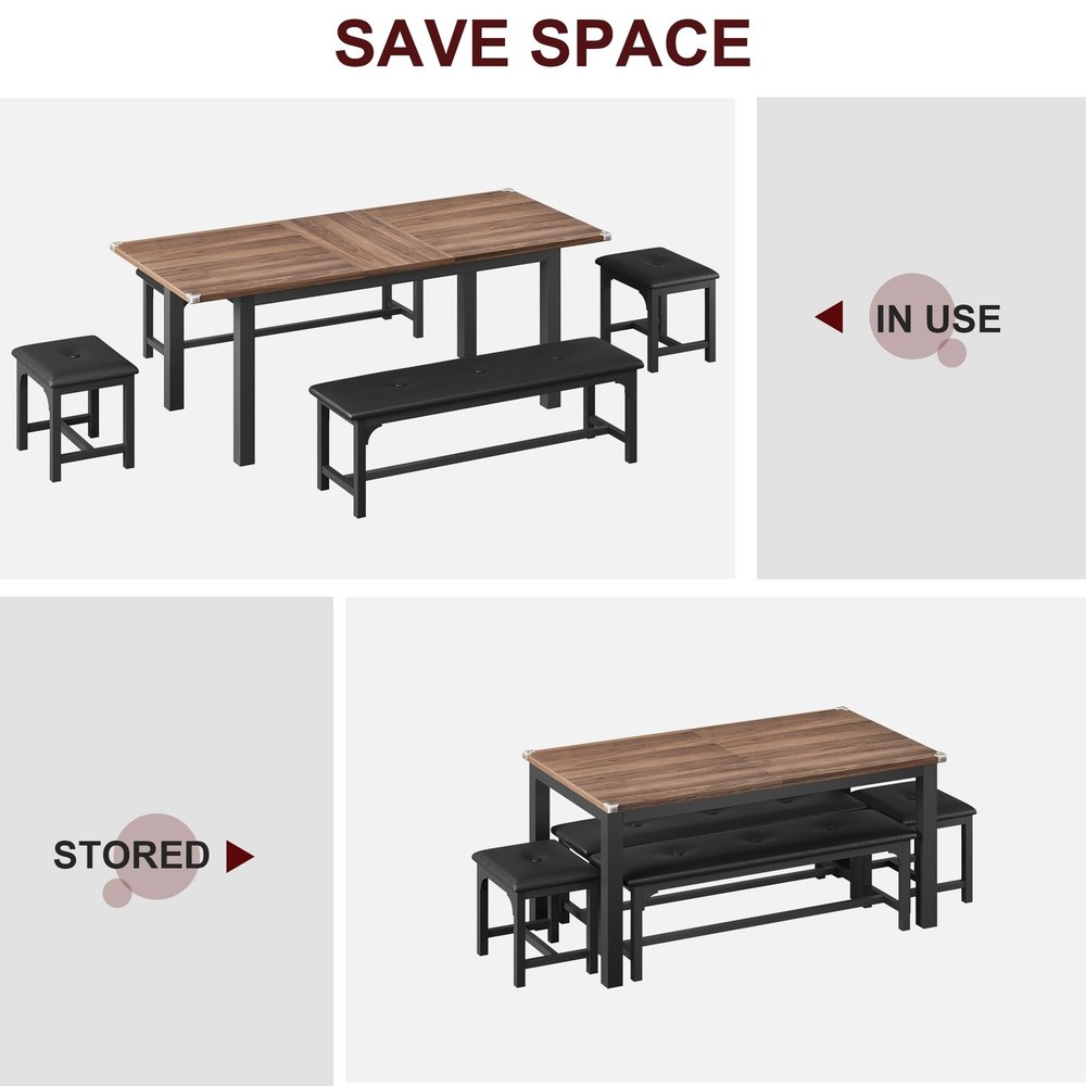 5 Piece Extendable Dining Table for 4-8, 47.3"-63" Rectangular Wood Kitchen T...