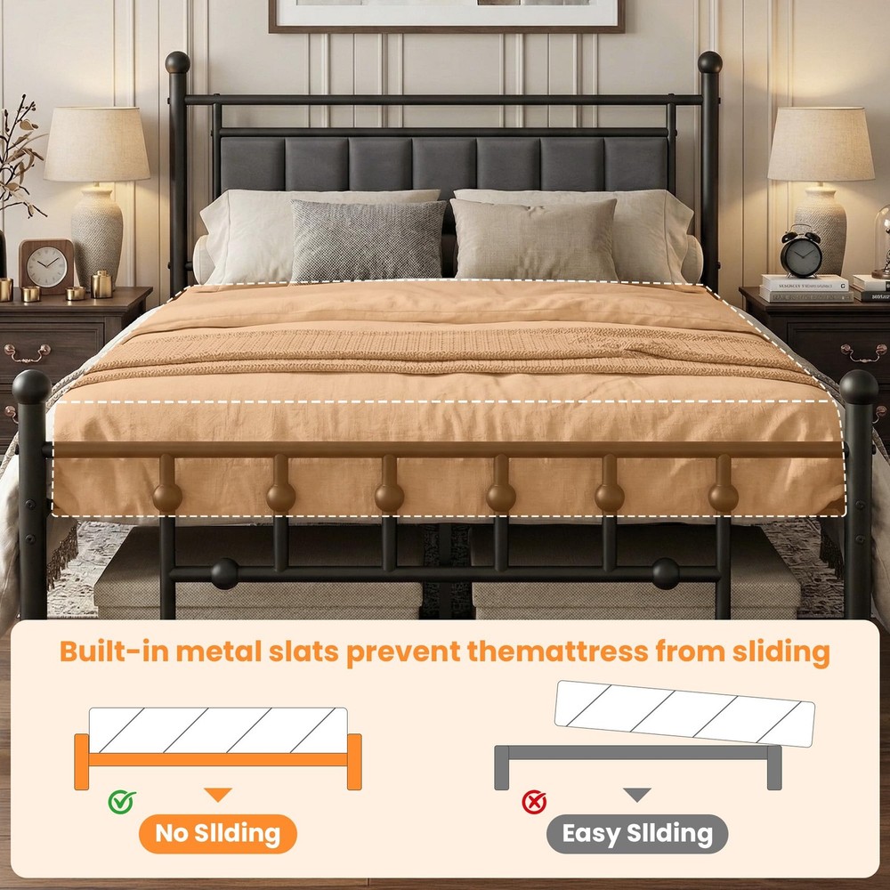 Full Bed Frame with Headboard, Velvet Upholstered Platform Bed Frame Full Siz...