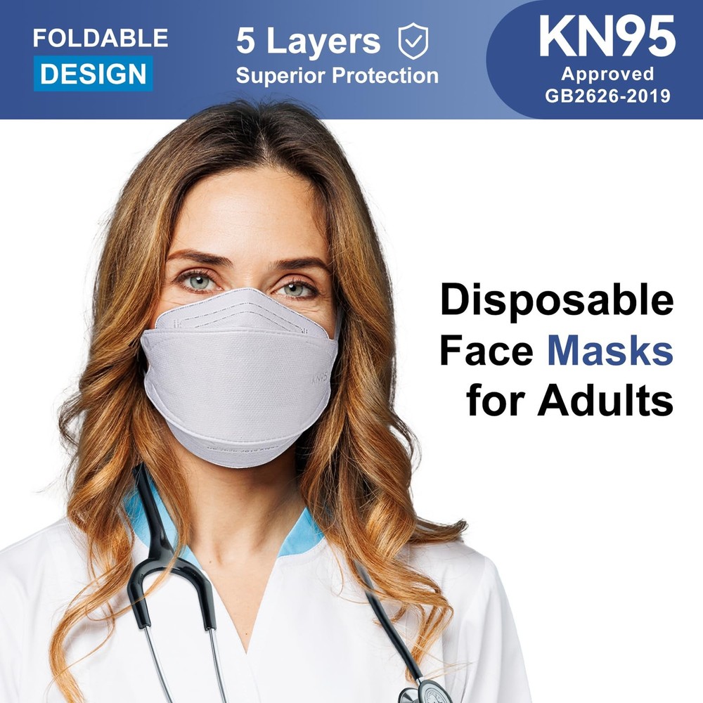 Face Masks KN95 5 Layer Protection Disposable 50 Pack Individually Wrapped