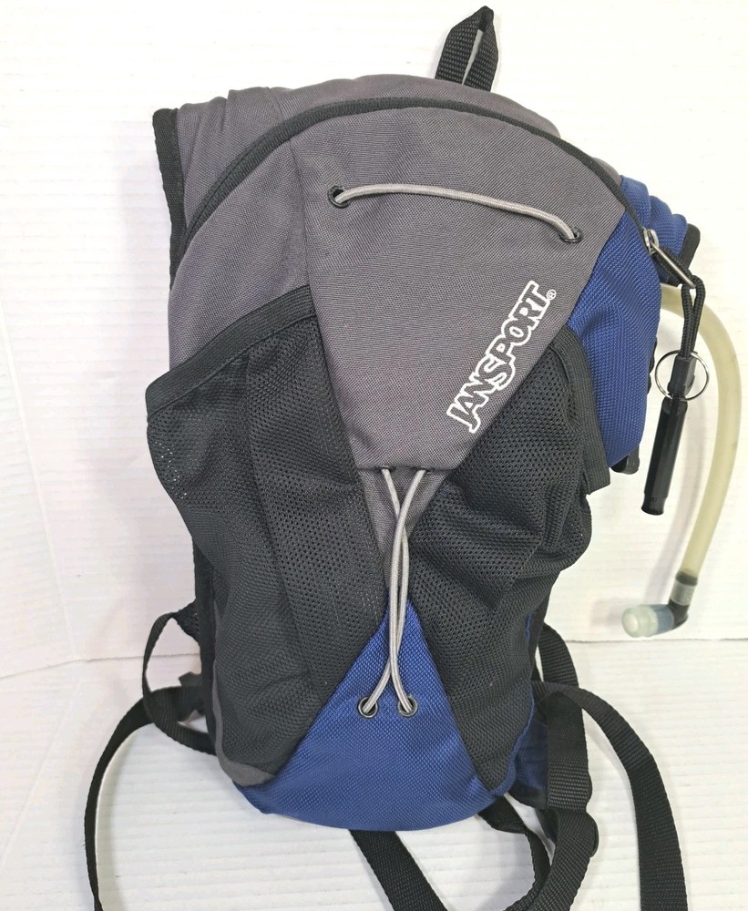 JanSport Helium Hydration Backpack Black Blue 72oz Bladder Hiking Trail Pack
