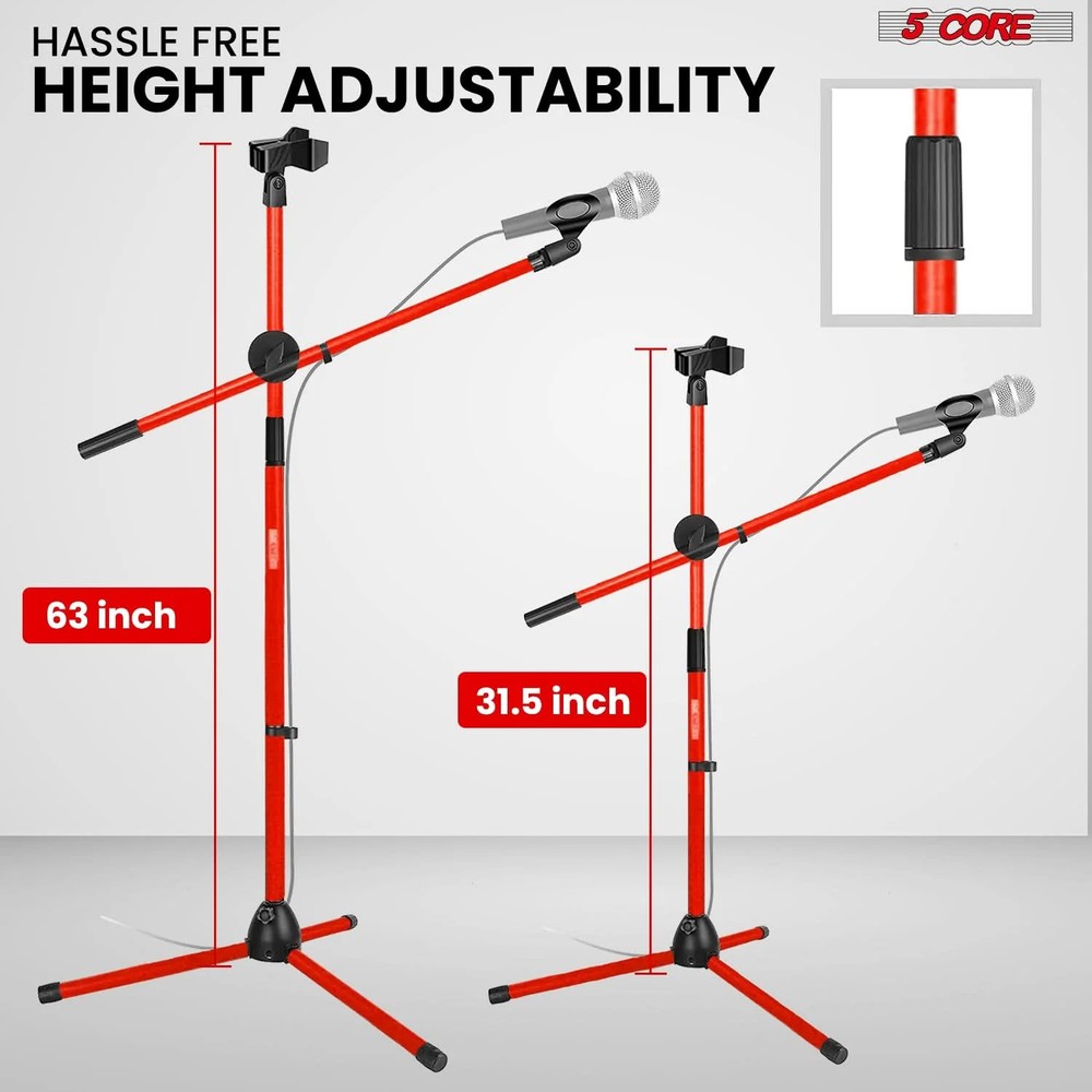 5 Core Microphone Stand Floor Height Adjustable w Extending Telescoping Boom Arm