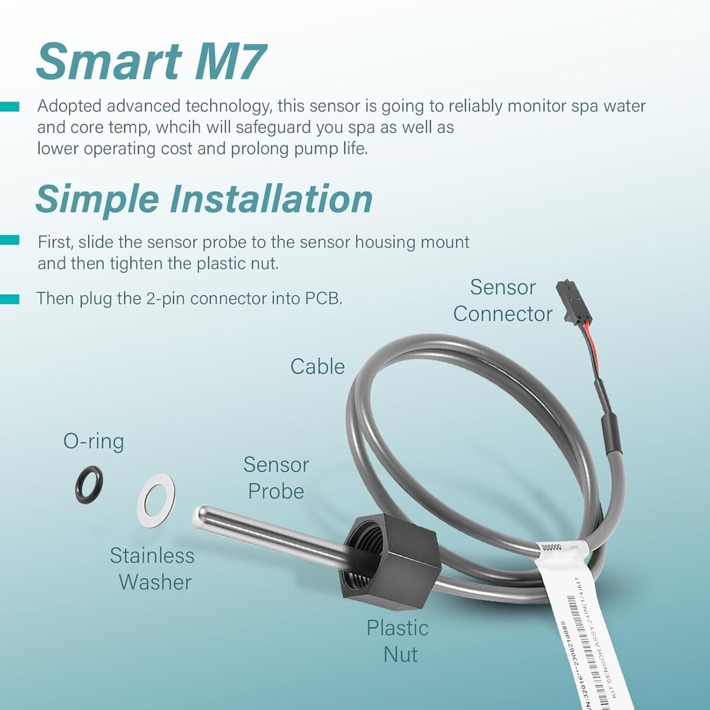24" Temp/Hi Limit Sensor for Balboa Spa Heater M7 System, 1/4" Sensor Diameter