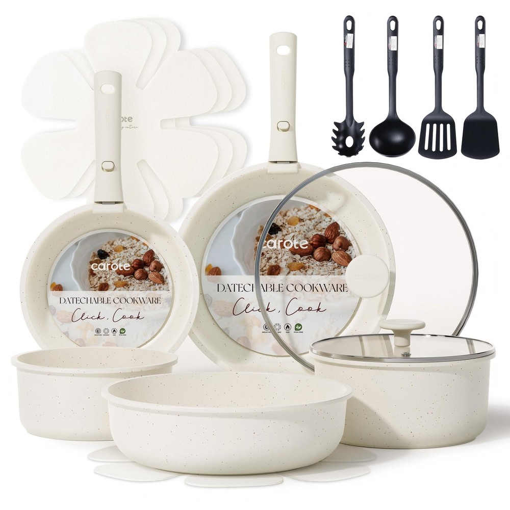 17pcs Pots and Pans Set, Nonstick Cookware Set Detachable Handle, Induction K...