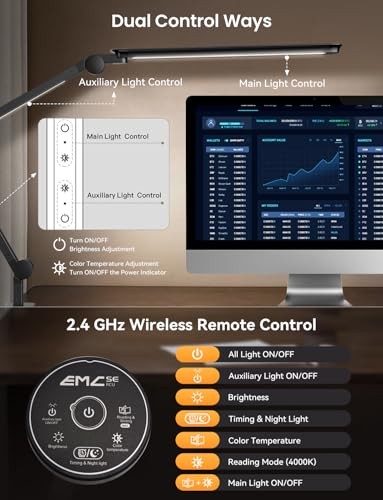 LED Desk Lamp with Clamp, Adjustable & Remote Control, Puzzle Light Dual Light
