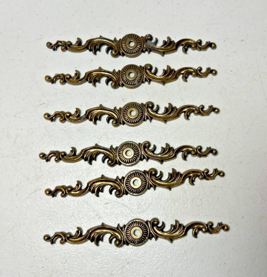 6 Vintage Brass Drawer Pull Plates, 6" Long, has a Center Hole