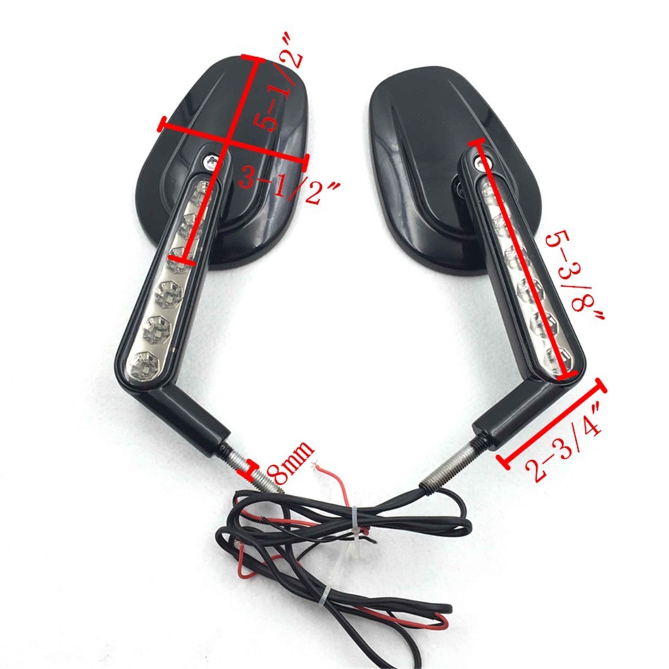 Rear View Mirror w/ LED Stem For Harley Davidson FLSTC FXDB DYNA FXDF FLSTF Blac