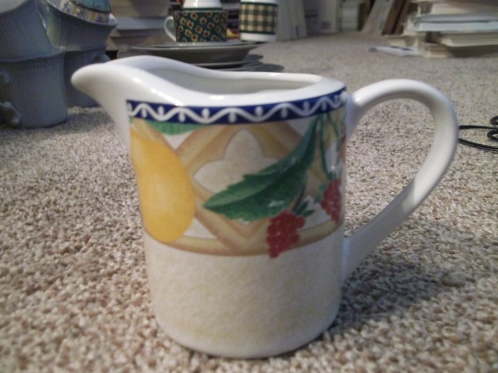 Sango Delight Creamer 3 5/8" 8 Oz White Multi Colored Fruit