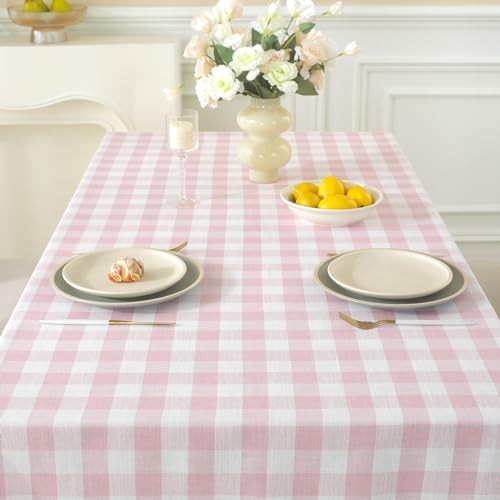 Pink Checkered Tablecloth Rectangle Washable 102" x 55" (Rectangular) A-pink