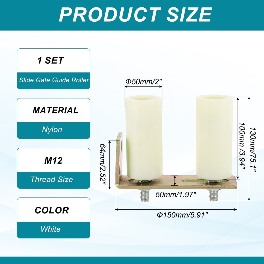 1Set Slide Gate Guide Roller 3.9" Adjustable Nylon Rollers with Bracket, White