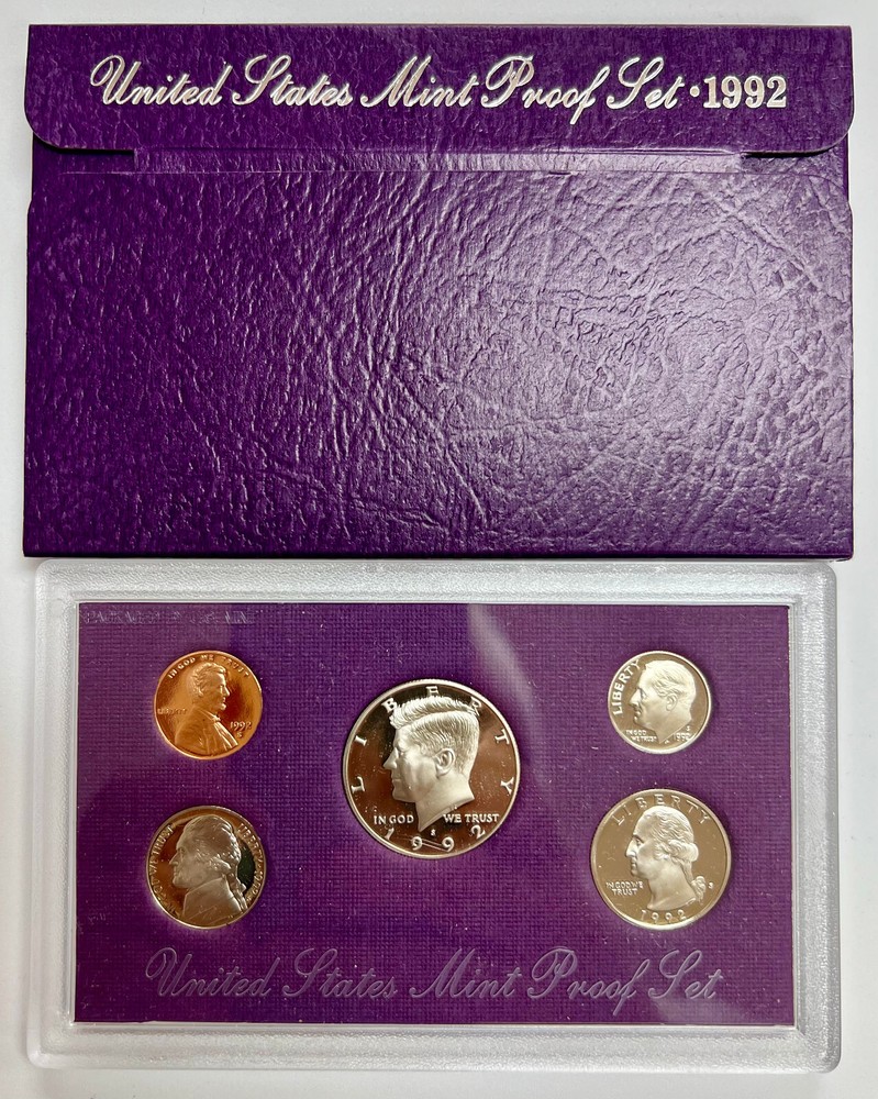 1992 S US Mint 5 Coin Proof Set Original Box