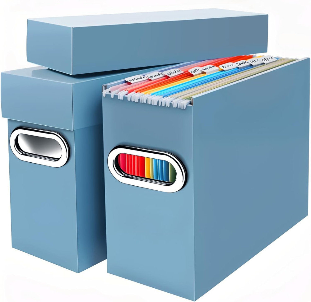 File Organizer Box with Lid & Handle, Thickened Cardboard Hanging File Folder St