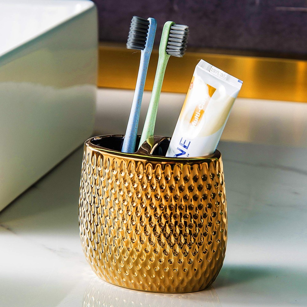 Gold Bathroom Accessory Set 4 Piece Ceramic Bath Accessories Sets Complete, R...