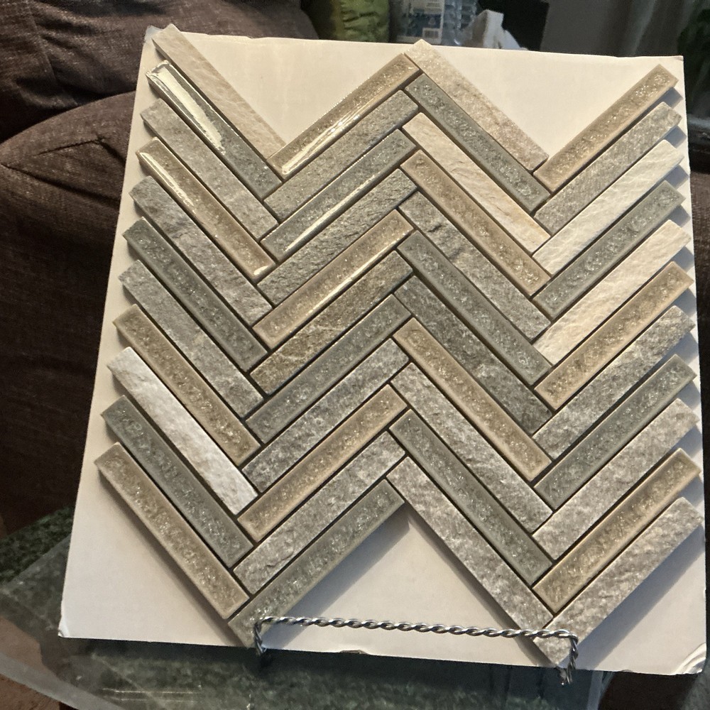 Marble Blended Metallic Wave Mosaic Tile Backsplash Herringbone