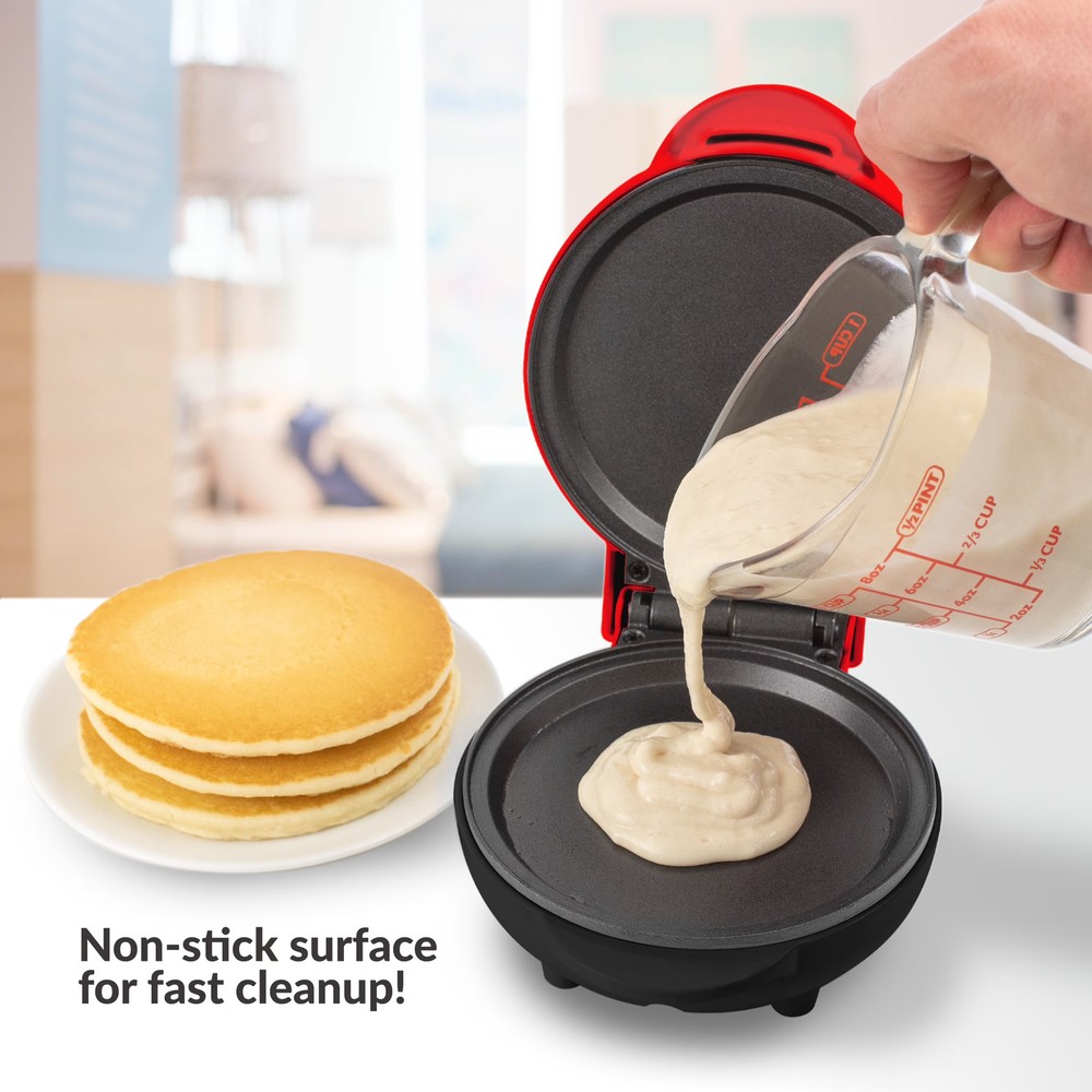 MyMini Red Pancake Griddle 550 Watts Non-Stick Surface