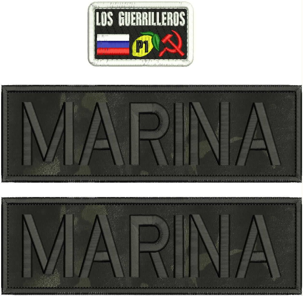 MARINA 3 EMBROIDERY PATCH 3X10 VELCR@ ON BACK BLACK ON  BLK MULTICAM