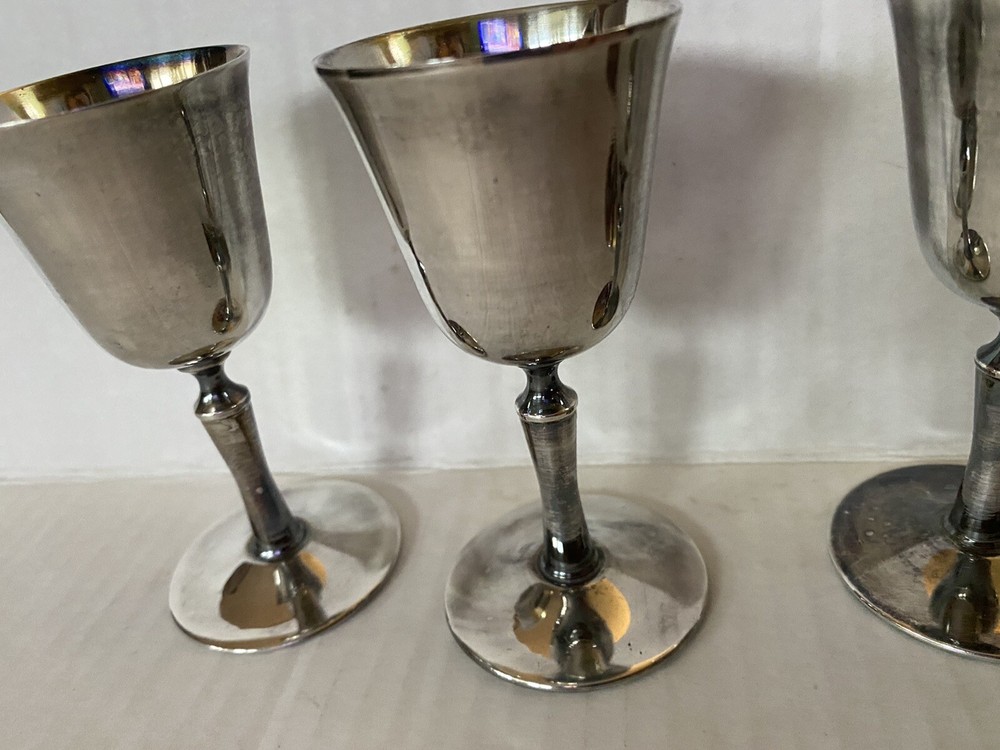 4 Small Italian Silver Plated 4” Wine Goblets de Uberti Barware