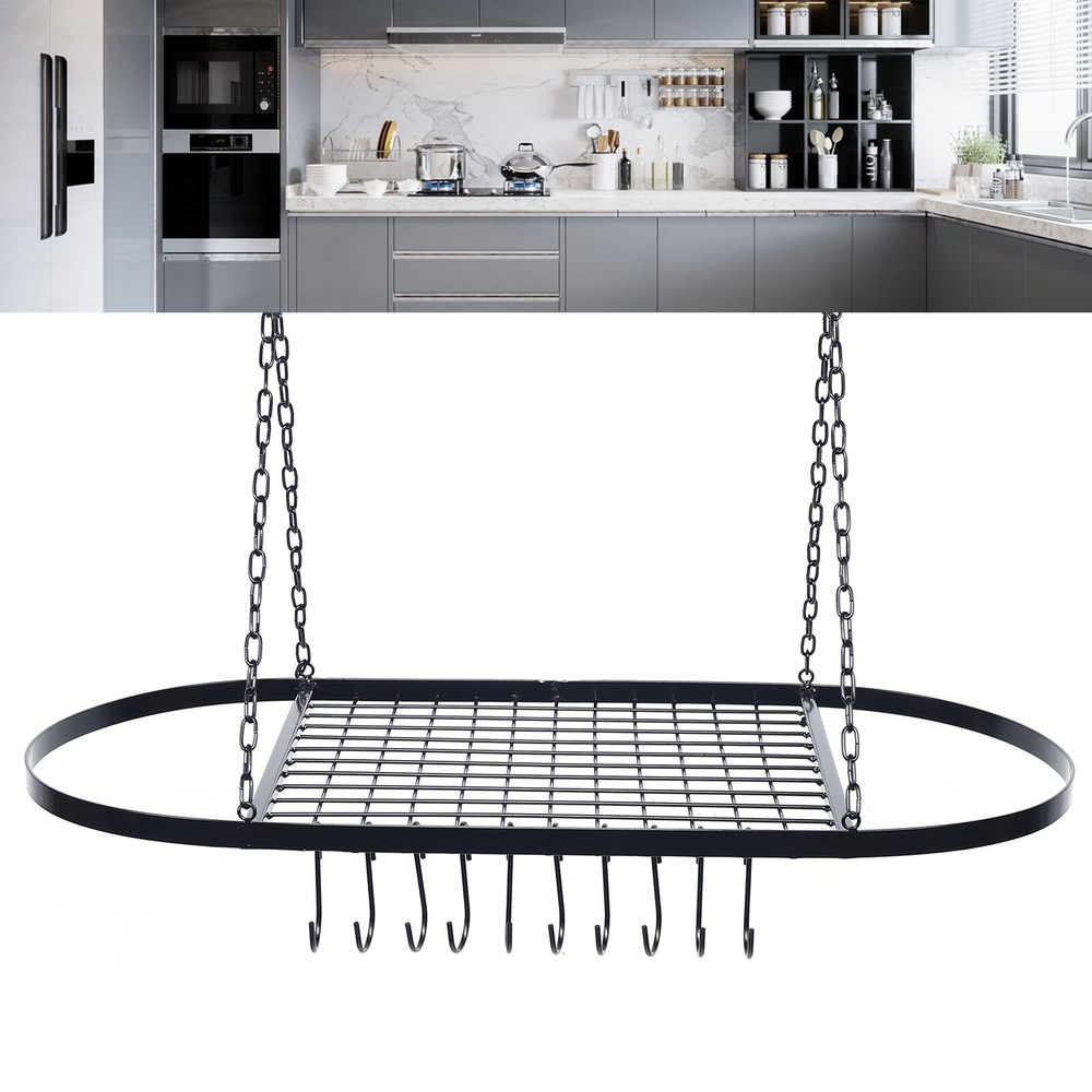 Hanging Pot Holder Pan Hanger Iron Kitchen Rack Cookware Organizer Storage Shelf