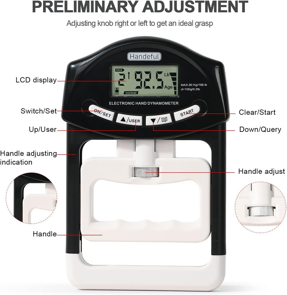 Grip Strength Tester Trainer - Dynamometer Handgrip Measurer Meter, Handheld Str
