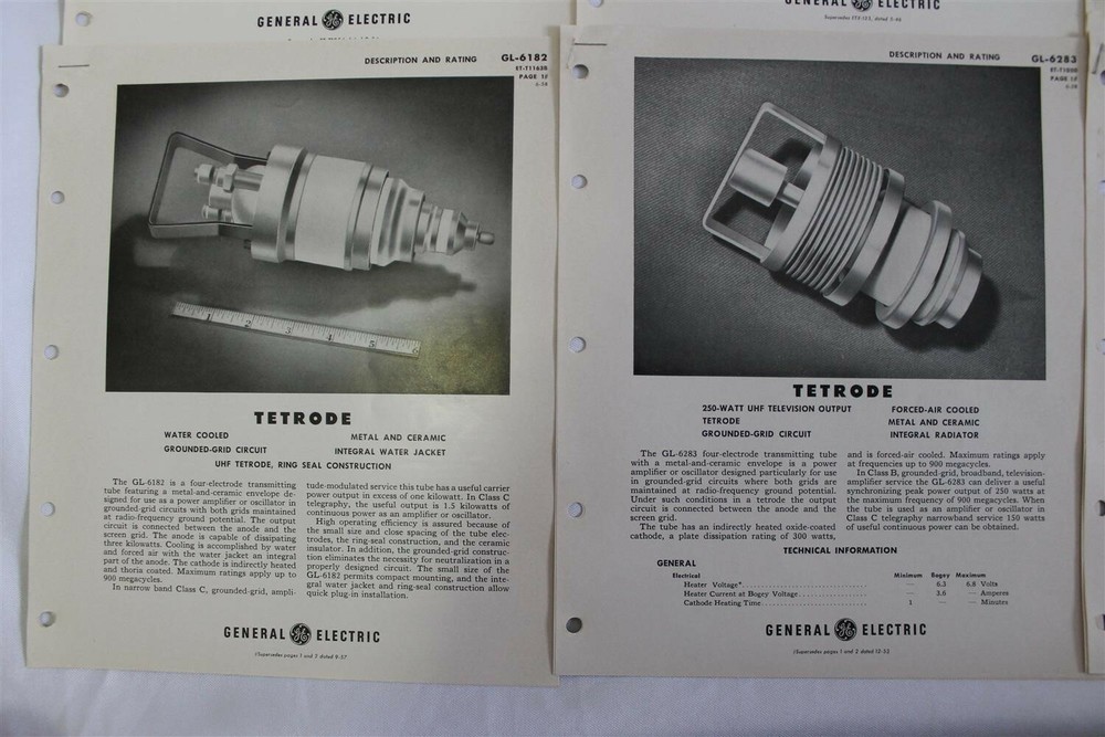 General Electric GE Description & Rating Sheets 1950s Triode Tetrode 8 Different
