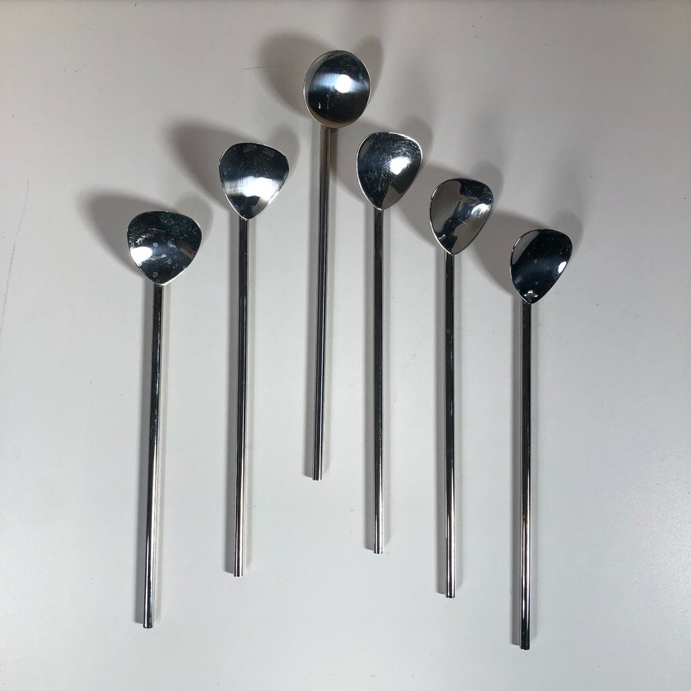 6 Spoon Stirrer Straws Stainless Steel Resusable Rounded Triangle Circle