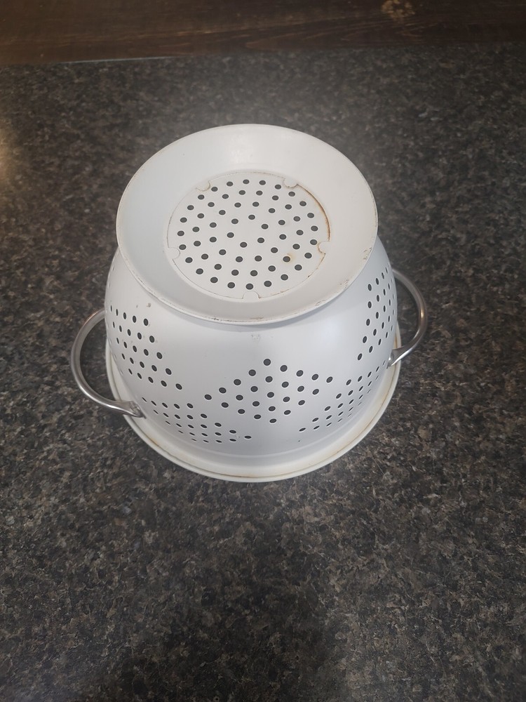 Colander Strainer Stainless Handles Cream Enamel white
