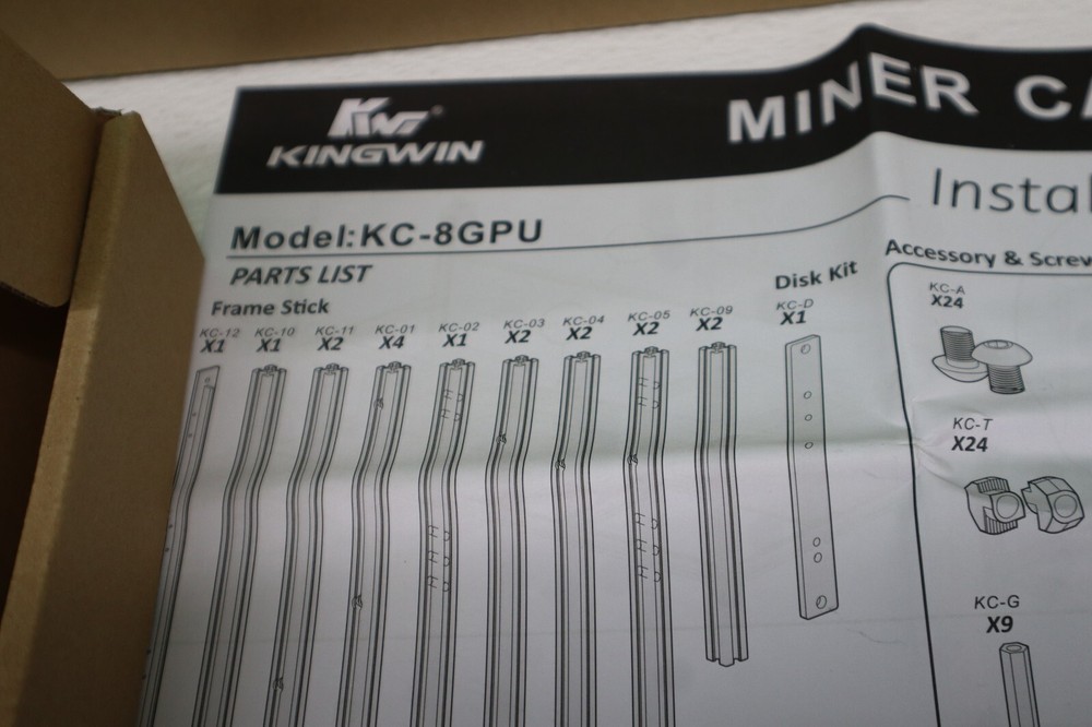 Kingwin Miner Rig Case Aluminum W/6 or 8 GPU Mining Stackable Frame Expert Crypt