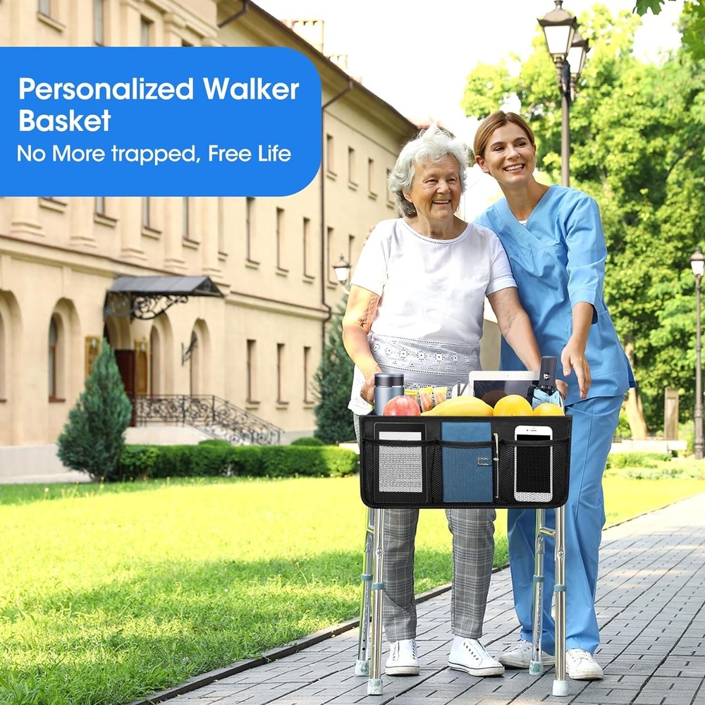 Customized Walker Accessories: Stable and Spacious Bag with Secure Cup Holder